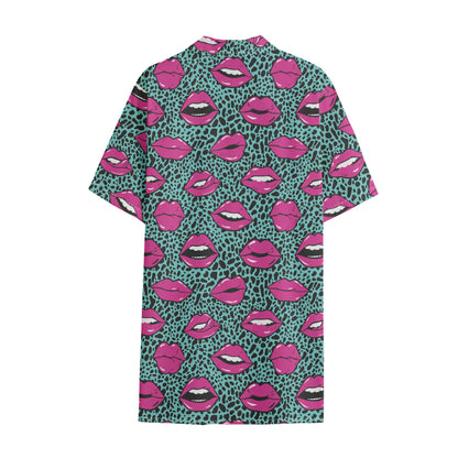 Purple Lips Pattern Print Cotton Hawaiian Shirt