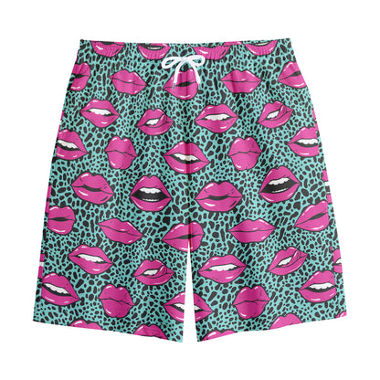 Purple Lips Pattern Print Cotton Shorts