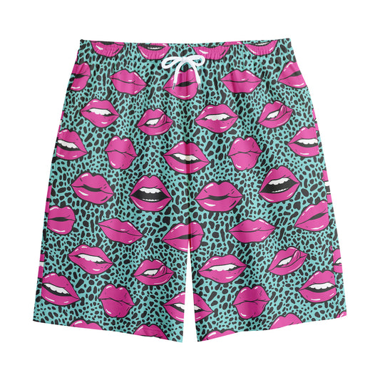 Purple Lips Pattern Print Cotton Shorts