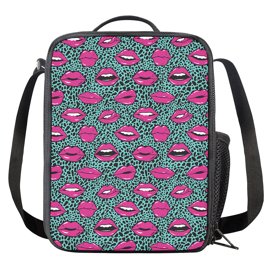 Purple Lips Pattern Print Crossbody Lunch Bag