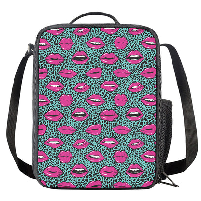 Purple Lips Pattern Print Crossbody Lunch Bag