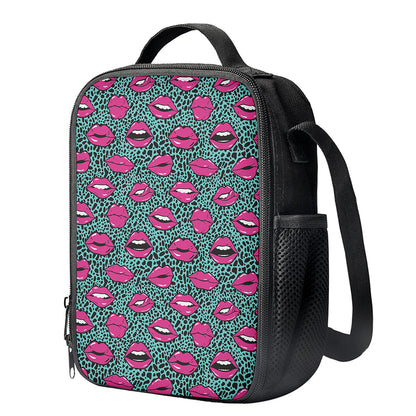 Purple Lips Pattern Print Crossbody Lunch Bag