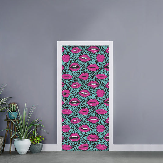 Purple Lips Pattern Print Door Sticker