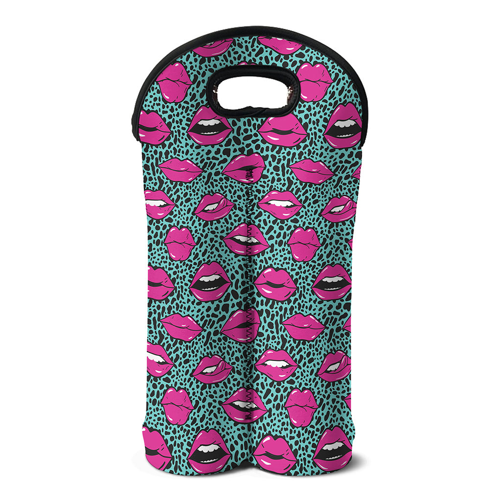 Purple Lips Pattern Print Double Neoprene Wine Tote