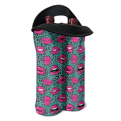 Purple Lips Pattern Print Double Neoprene Wine Tote