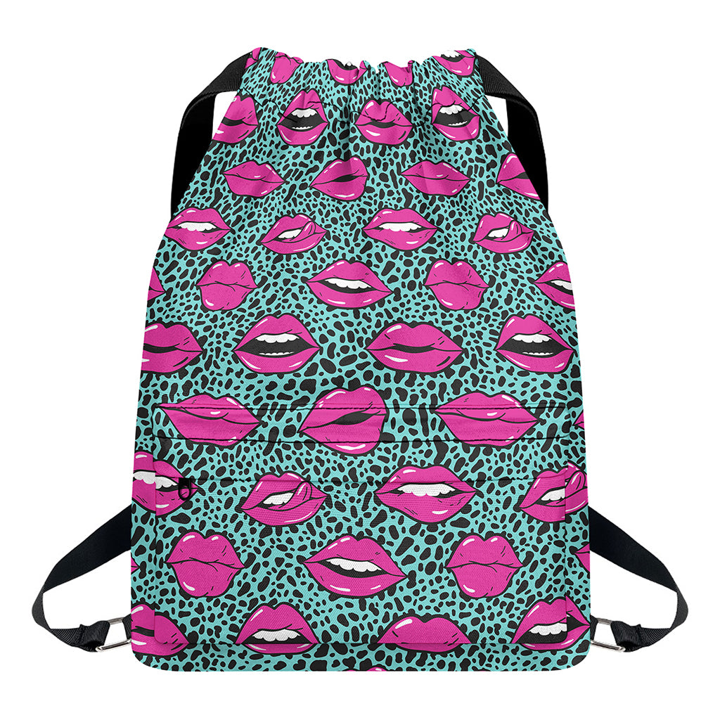 Purple Lips Pattern Print Drawstring Backpack