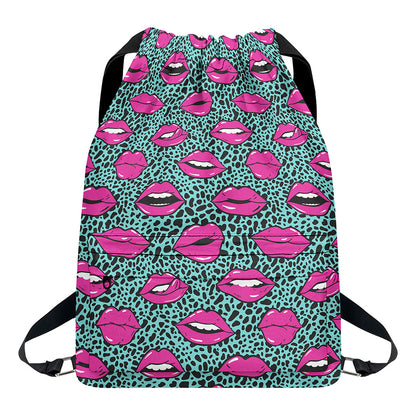 Purple Lips Pattern Print Drawstring Backpack