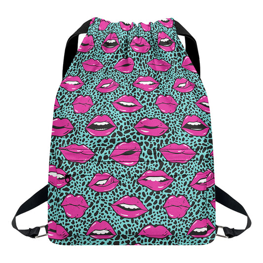 Purple Lips Pattern Print Drawstring Backpack