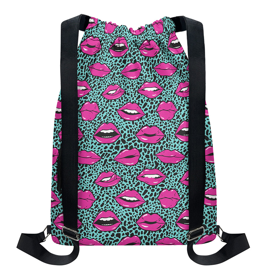 Purple Lips Pattern Print Drawstring Backpack