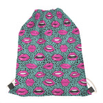 Purple Lips Pattern Print Drawstring Bag