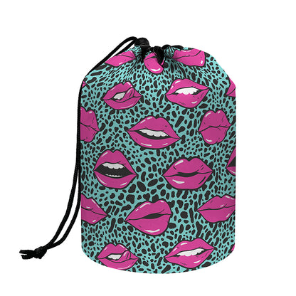 Purple Lips Pattern Print Drawstring Makeup Bag