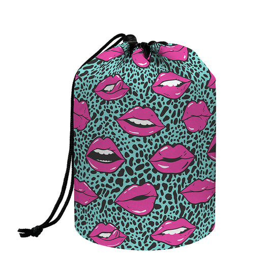 Purple Lips Pattern Print Drawstring Makeup Bag