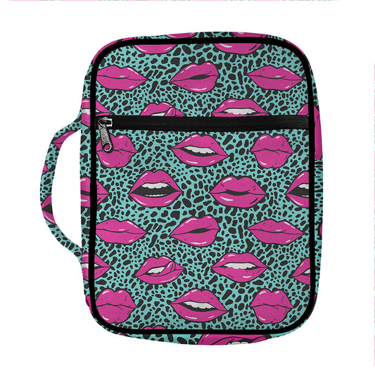 Purple Lips Pattern Print Front Pocket Bible Bag