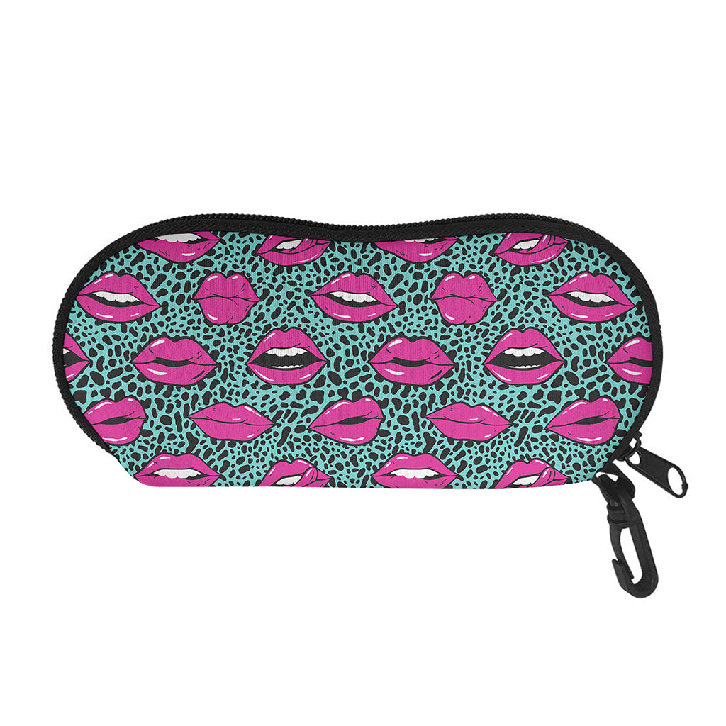Purple Lips Pattern Print Glasses Case