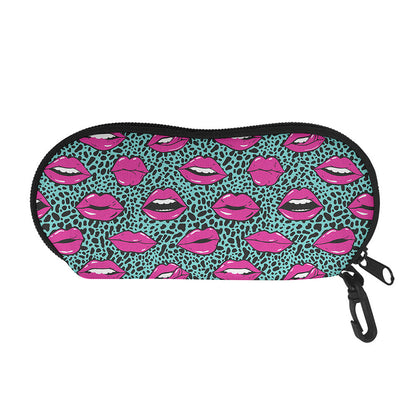 Purple Lips Pattern Print Glasses Case