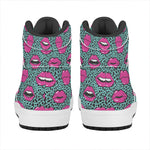 Purple Lips Pattern Print High Top Leather Sneakers