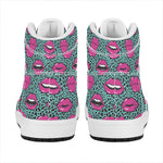 Purple Lips Pattern Print High Top Leather Sneakers