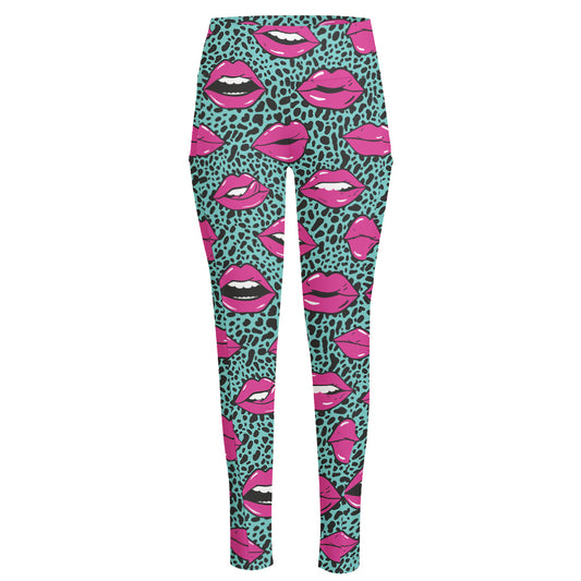 Purple Lips Pattern Print High-Waisted Pocket Leggings