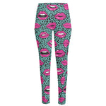 Purple Lips Pattern Print High-Waisted Pocket Leggings