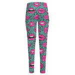 Purple Lips Pattern Print High-Waisted Pocket Leggings