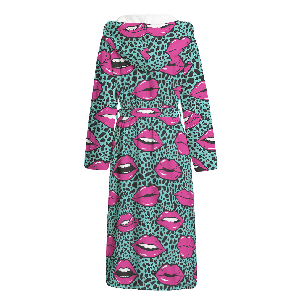 Purple Lips Pattern Print Hooded Bathrobe