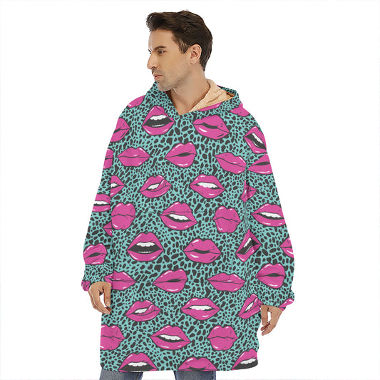 Purple Lips Pattern Print Hoodie Blanket