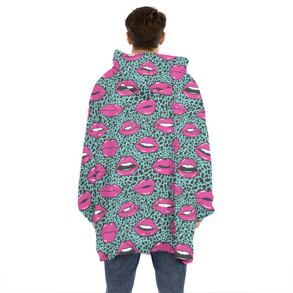 Purple Lips Pattern Print Hoodie Blanket