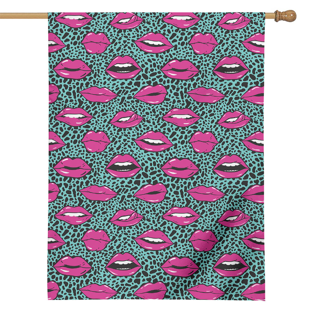 Purple Lips Pattern Print House Flag