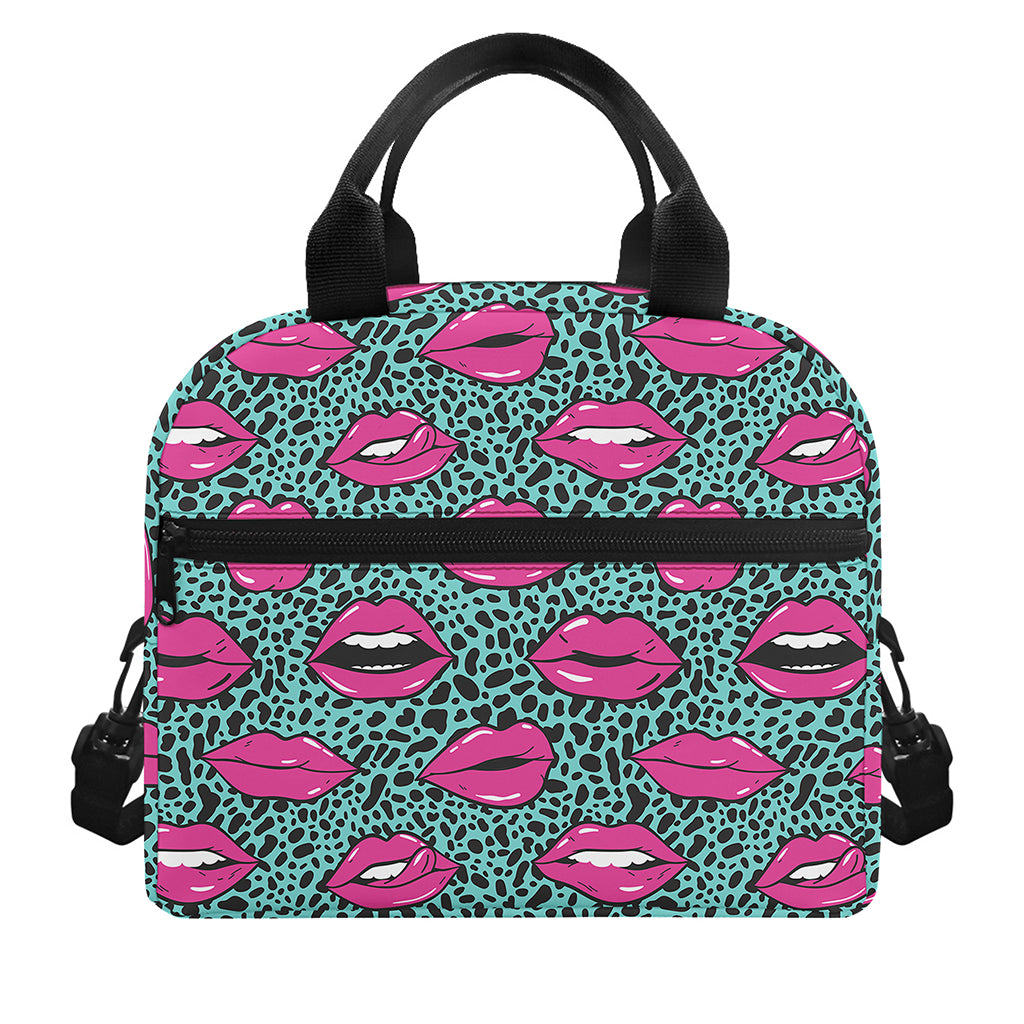 Purple Lips Pattern Print Insulated Lunch Bag