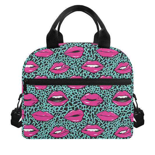Purple Lips Pattern Print Insulated Lunch Bag
