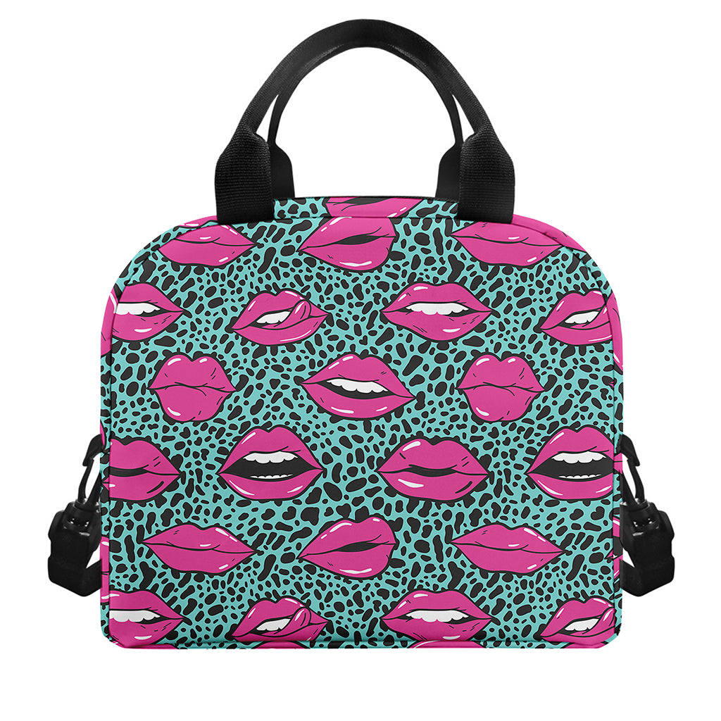 Purple Lips Pattern Print Insulated Lunch Bag