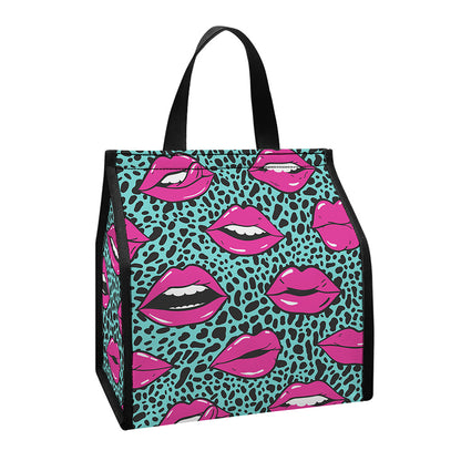 Purple Lips Pattern Print Insulated Lunch Tote