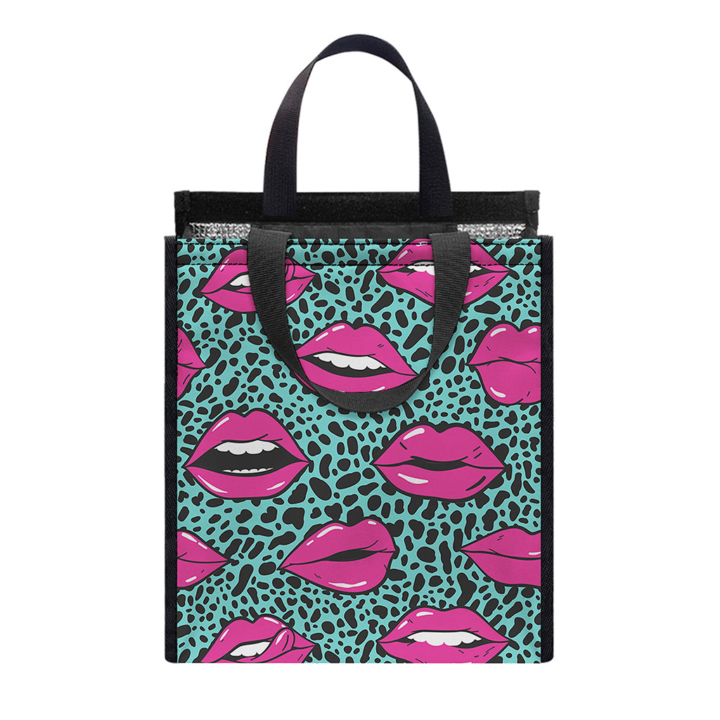 Purple Lips Pattern Print Insulated Lunch Tote