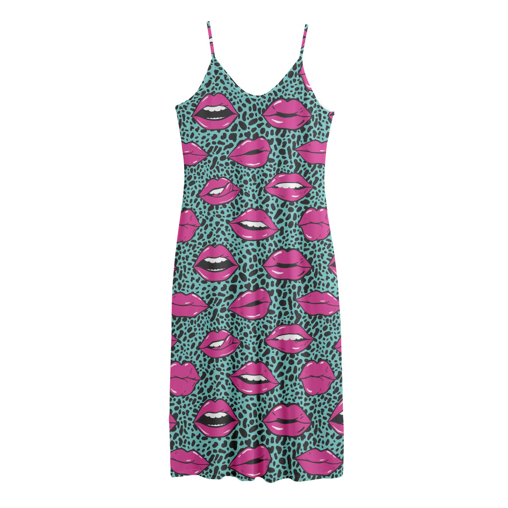 Purple Lips Pattern Print Jersey Midi Cami Dress