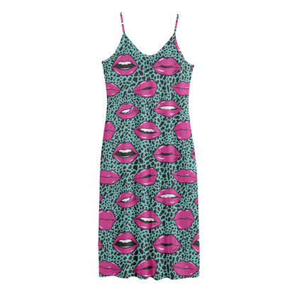 Purple Lips Pattern Print Jersey Midi Cami Dress