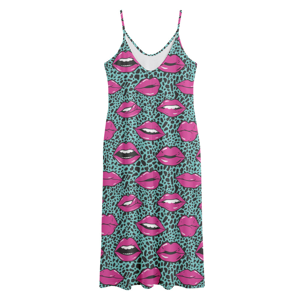 Purple Lips Pattern Print Jersey Midi Cami Dress