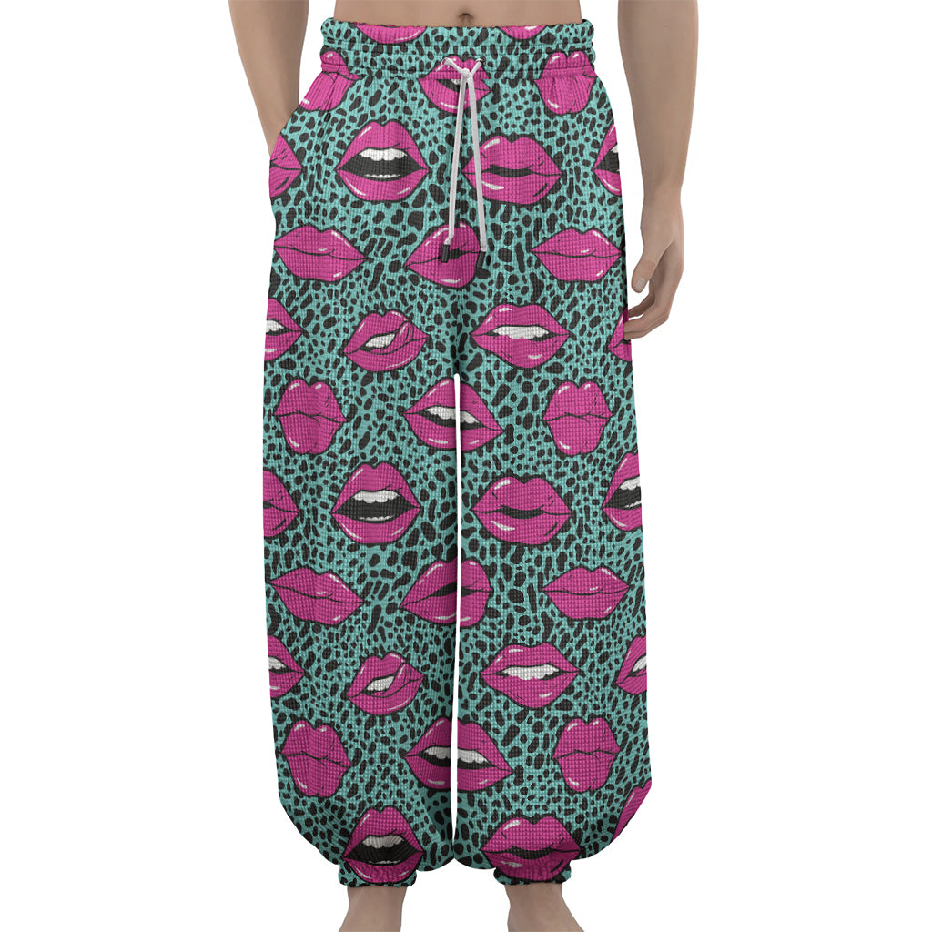 Purple Lips Pattern Print Lantern Pants