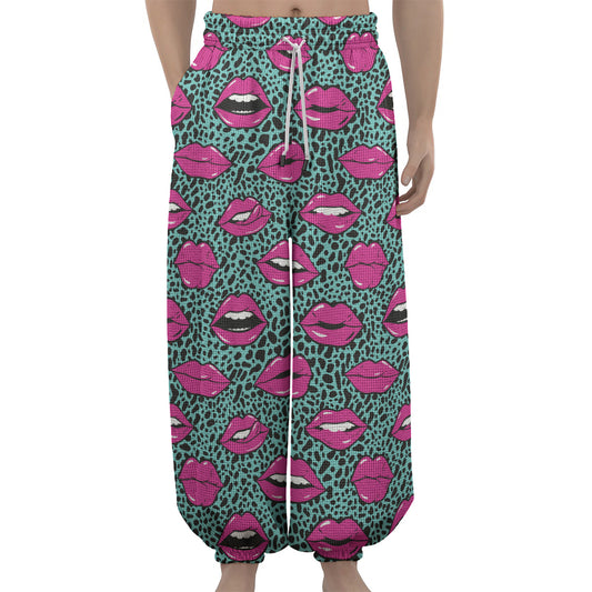 Purple Lips Pattern Print Lantern Pants