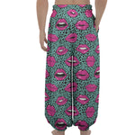 Purple Lips Pattern Print Lantern Pants