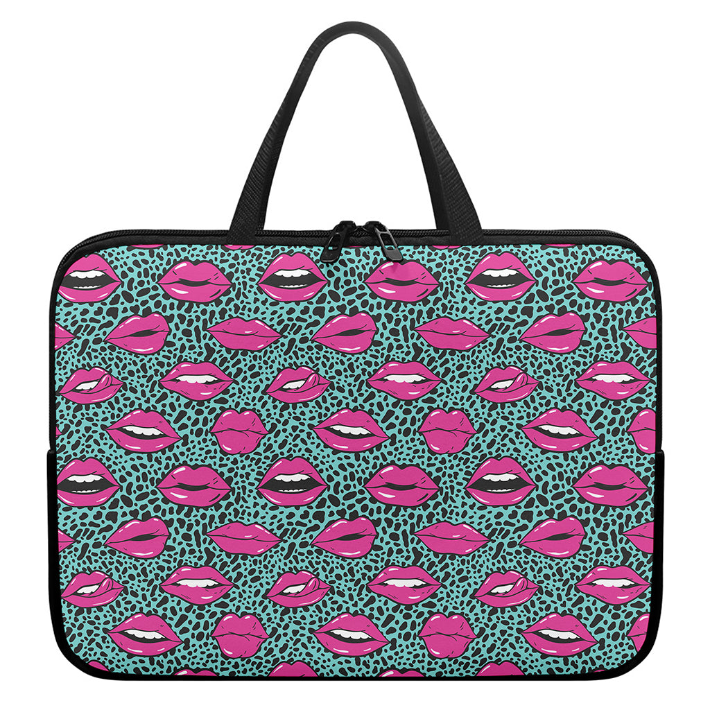 Purple Lips Pattern Print Laptop Sleeve With Handle