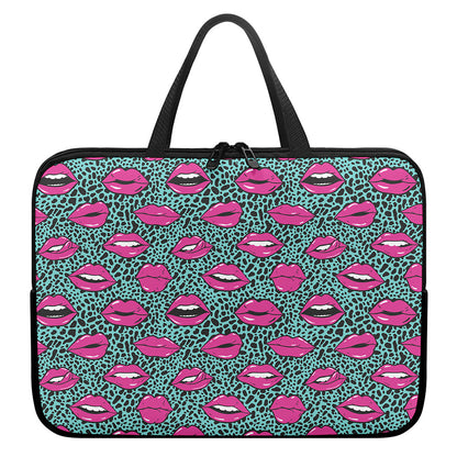 Purple Lips Pattern Print Laptop Sleeve With Handle