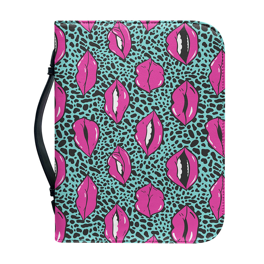 Purple Lips Pattern Print Leather Bible Cover