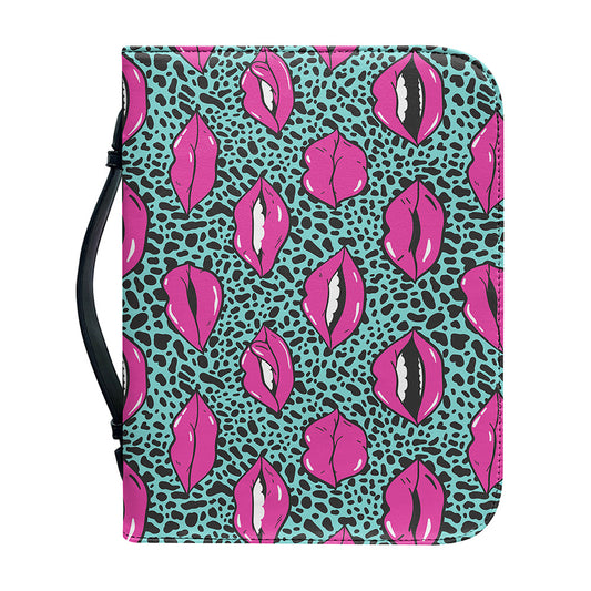 Purple Lips Pattern Print Leather Bible Cover