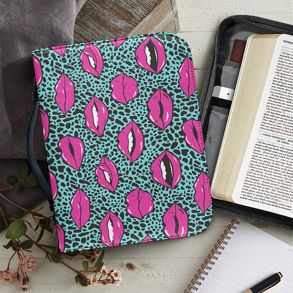 Purple Lips Pattern Print Leather Bible Cover