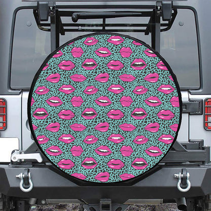 Purple Lips Pattern Print Leather Spare Tire Cover