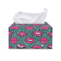 Purple Lips Pattern Print Leather Tissue Box Cover
