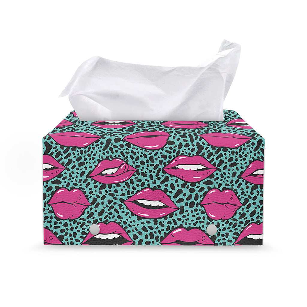 Purple Lips Pattern Print Leather Tissue Box Cover
