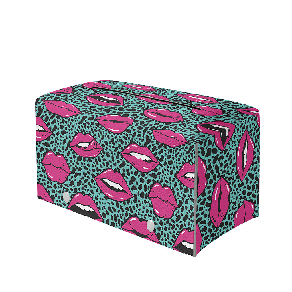 Purple Lips Pattern Print Leather Tissue Box Cover