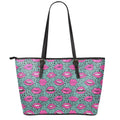 Purple Lips Pattern Print Leather Tote Bag With Zipper
