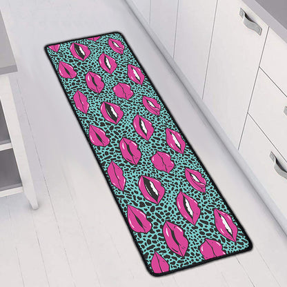 Purple Lips Pattern Print Long Kitchen Mat